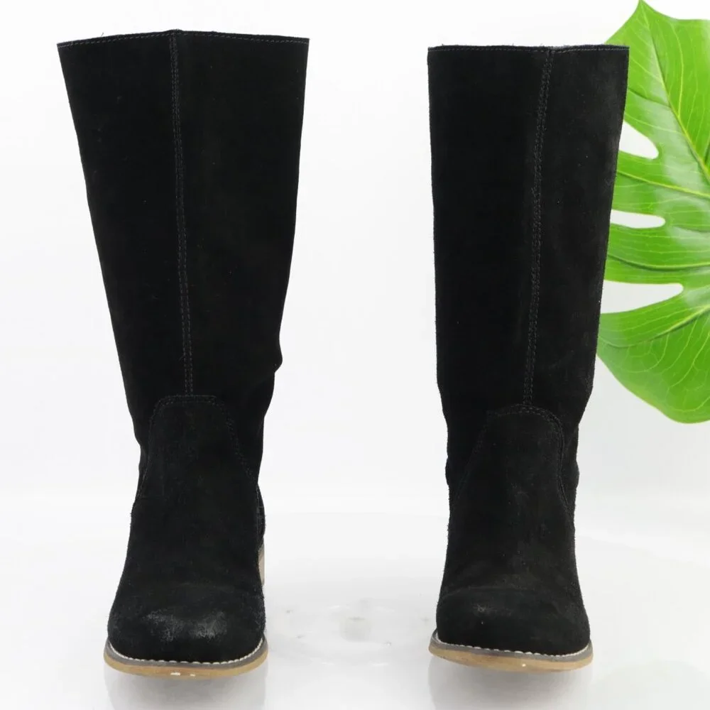 Kelsi Dagger Womens Tassie Boots Size 7.5 Black Suede Slouch Pull On Moto Buckle